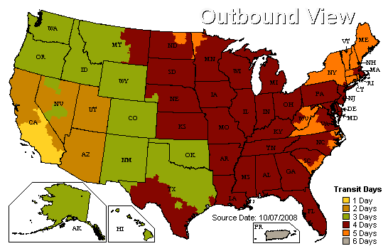Express-Inks Shipping Times Map